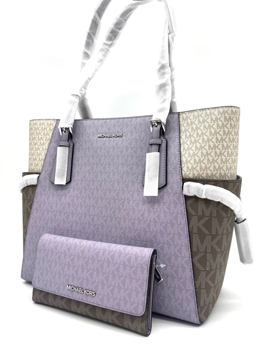 Michael Kors Voyager Large Color-Block Logo Tote Bag w Matching Trifold Wallet